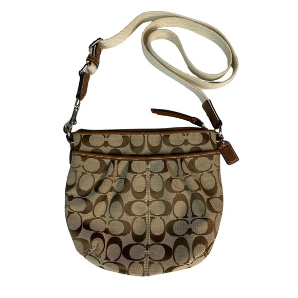 Coach Signature Soho Jacquard Swingpack Pleated Leather Trim Crossbody - Picture 1 of 12